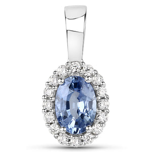 9CT Gold Oval Shape Coloured Gemstone with Diamond Halo Pendant Necklace