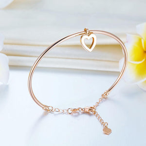 Solid 18K/750 Rose Gold Hollow Heart Bangle