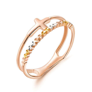 Solid 18K/750 Rose Gold Cross Ring
