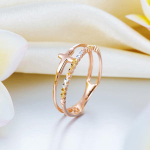 Solid 18K/750 Rose Gold Cross Ring