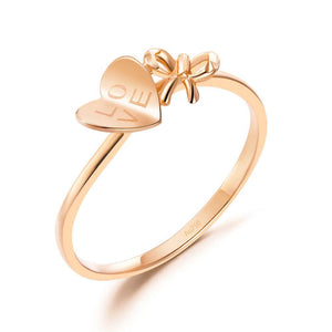 Solid 18K/750 Rose Gold "Love" Ribbon Ring