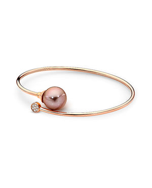 Freshwater Pearl Round Bangle Gold Dia / Sterling Silver CZ