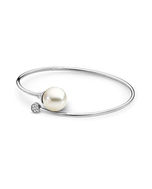 Freshwater Pearl Round Bangle Gold Dia / Sterling Silver CZ