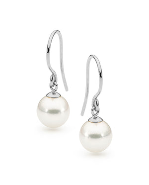 Round Freshwater Pearl White Shepherd Hook Earrings