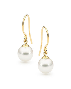 Round Freshwater Pearl White Shepherd Hook Earrings