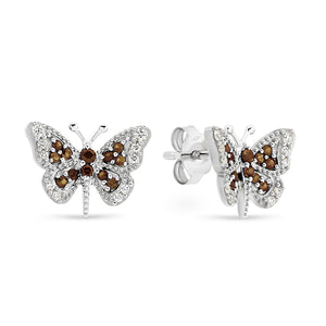 18K White/Yellow Gold Diamond Butterfly Studs