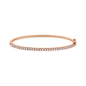 White Gold Square Profile Oval Shaped Claw Set Diamond Hinged Bangle