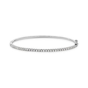 White Gold Square Profile Oval Shaped Claw Set Diamond Hinged Bangle