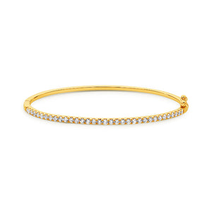 White Gold Square Profile Oval Shaped Claw Set Diamond Hinged Bangle