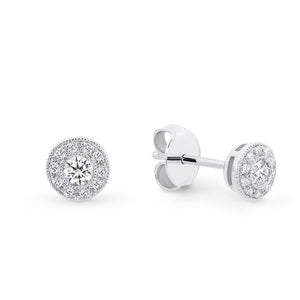 18K Yellow/White/Rose Milgrain Diamond Bezel Set Earring Studs