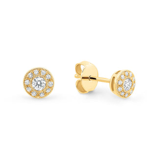 18K Yellow/White/Rose Milgrain Diamond Bezel Set Earring Studs