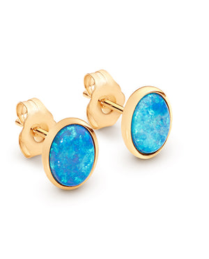 9K Gold Light Solid Opal 7x5mm Oval Studs