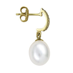 9CT Freshwater Cultured Pearl White CZ Drop E/R SE621CZ