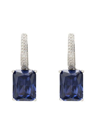 Alexandra Rectangle Drop Earrings Silver Tanzanite