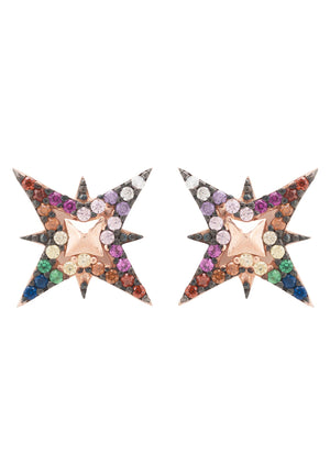 North Star Rainbow Stud Earrings Rosegold