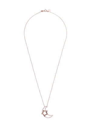 Crescent Moon & Star Pendant Necklace Rosegold