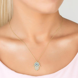 Hamsa Hand With Evil Eye Pendant Necklace Gold