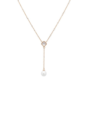Lucky Clover Pearl Choker Necklace Rosegold