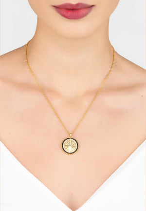 Reversible Moral Compass Starburst Pendant Necklace Gold