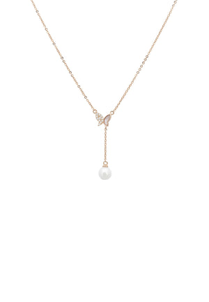 Butterfly Pearl Choker Necklace Rosegold