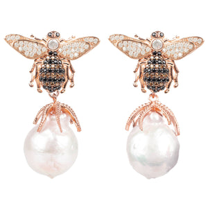 Honey Bee Baroque Pearl Drop Earring Rosegold