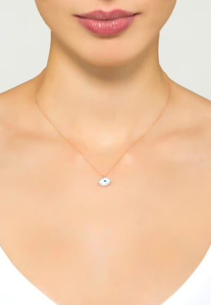 Evil Eye Elliptical Mother of Pearl Necklace Rosegold