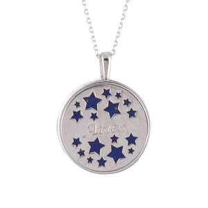 Zodiac Lapis Lazuli Gemstone Star Constellation Pendant Necklace Silver Aries