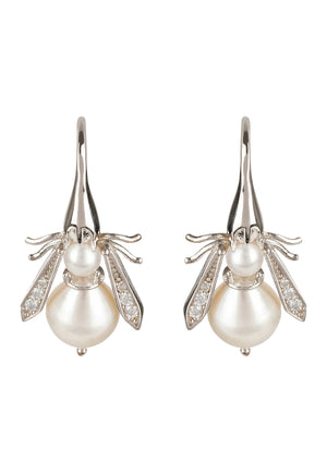 Pearl Honey Bee Earring Silver