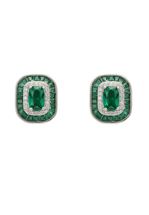 Great Gatsby Stud Earrings Emerald Silver