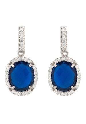 Beatrice Oval Gemstone Drop Earrings Silver Sapphire Hydro