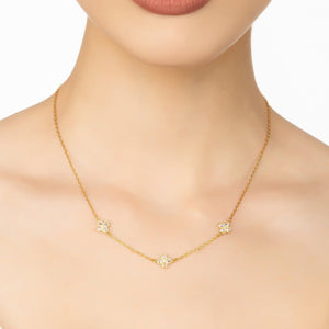 Flower Clover Triple Choker Necklace Gold