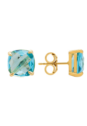 Empress Gemstone Stud Earrings Gold Blue Topaz