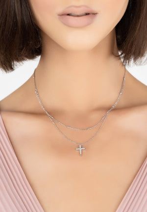 Double Strand Cross Choker Silver