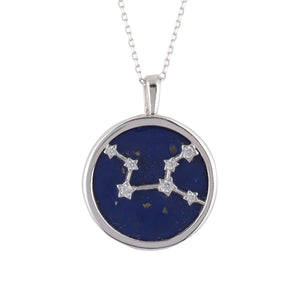 Zodiac Lapis Lazuli Gemstone Star Constellation Pendant Necklace Silver Virgo