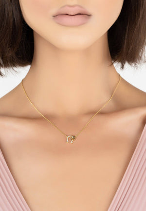 Horseshoe and Shamrock Necklace Gold