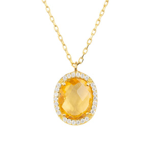 Beatrice Oval Gemstone Pendant Necklace Gold Citrine Hydro