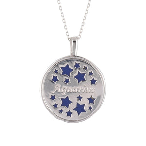 Zodiac Lapis Lazuli Gemstone Star Constellation Pendant Necklace Silver Aquarius