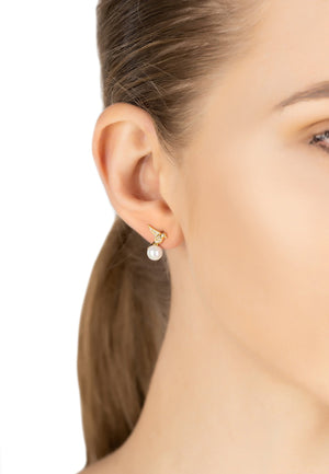 Swallows and Pearl Stud Earring Gold