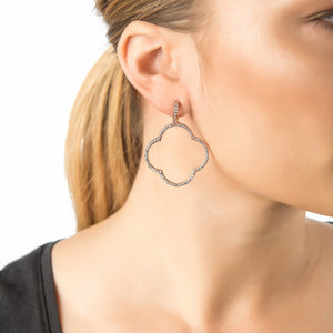 Open Clover Large Drop Earrings White CZ Silver