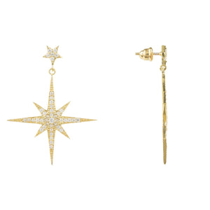 Large Star burst Drop Earring Gold