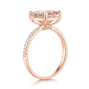 14K Rose Gold Emerald Cut 2.8 Ct Peach Morganite Ring 0.16 Ct Natural Diamonds MKR7195