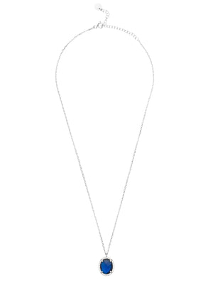 Beatrice Oval Gemstone Pendant Necklace Silver Sapphire Hydro