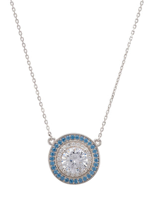 Balmoral Pendant Necklace Topaz Blue Cz Silver