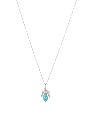 Turquoise & Pearl Honey Bee Necklace Silver