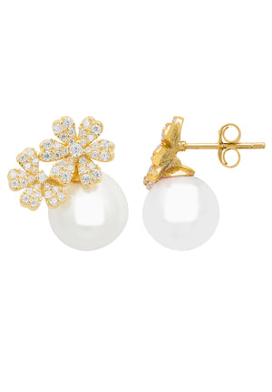 Bouquet and Pearl Stud Earring Gold