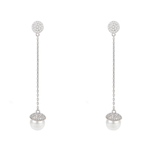 Pearl Long Drop Earrings Silver