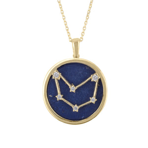 Zodiac Lapis Lazuli Gemstone Star Constellation Pendant Necklace Gold Capricorn