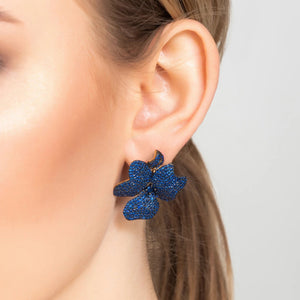 Flower Large Stud Earrings Gold Sapphire Blue