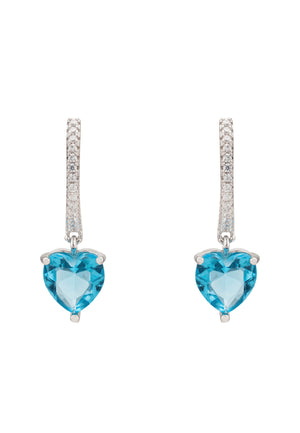 Heart Huggie Hoop Earrings Silver Blue Topaz