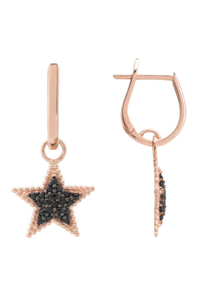 Star Black Drop Earrings Rosegold